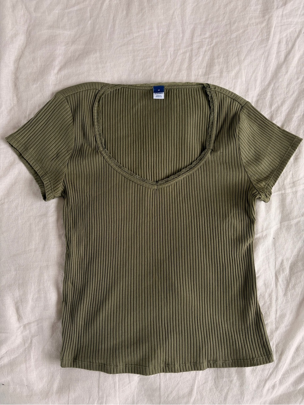 Old Navy Lace-Trim Sweetheart-Neck Ribbed Top | Bare Ground Green | Size Med